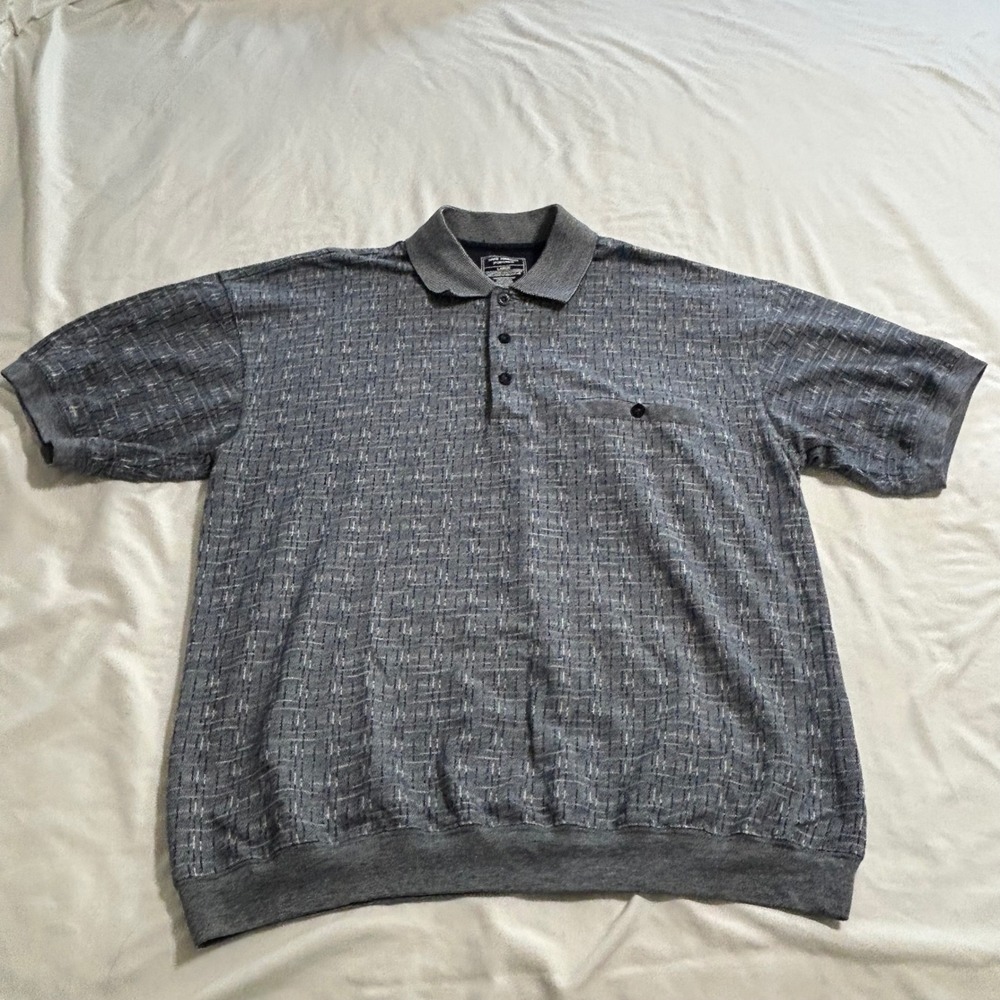 Vintage Safe Harbor Sportswear Mens Large Blue Grey Textured Grid Polo Shirt
